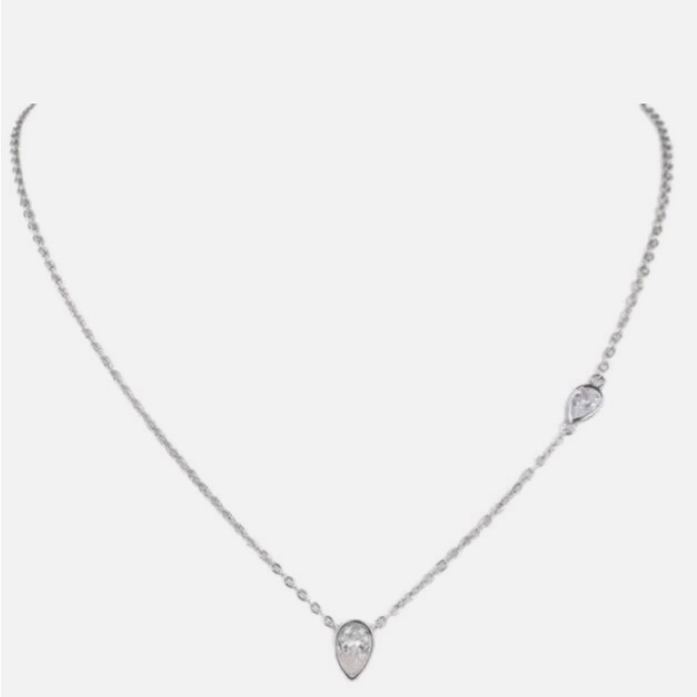 Kenneth Jay Lane Silver-Tone Teardrop Crystal Station Necklace